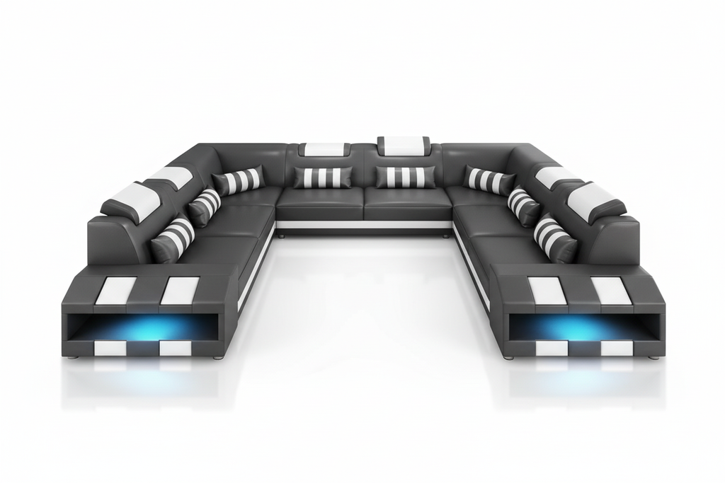 Cosmo XL U shape Modern Leather Sectional with Led Light