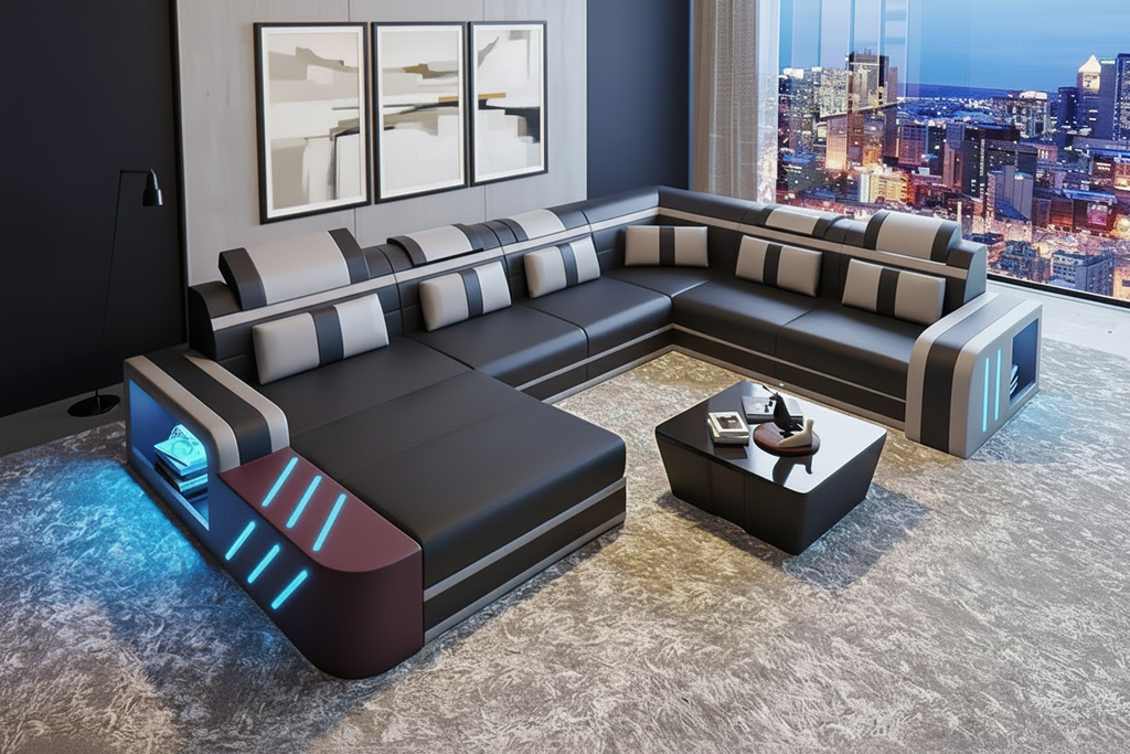 Dark grey and light grey sectional with drop shadow