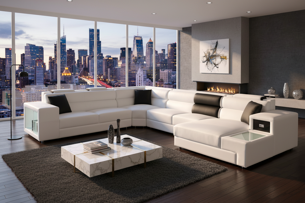 Martinelli Modern Large Leather Sectional With Storage