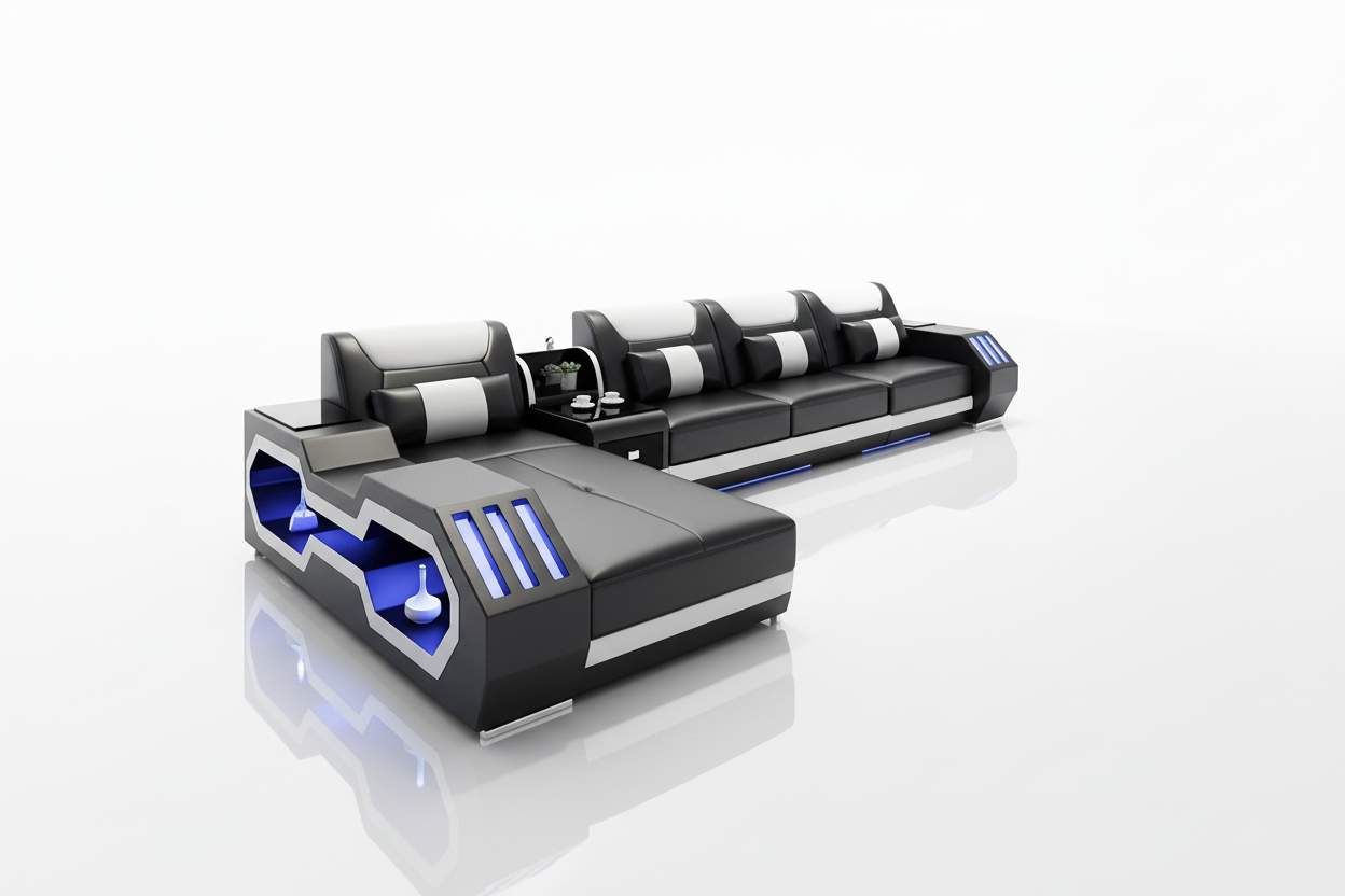 Omont Compact Sectional - centered chaise lounge with short shadow