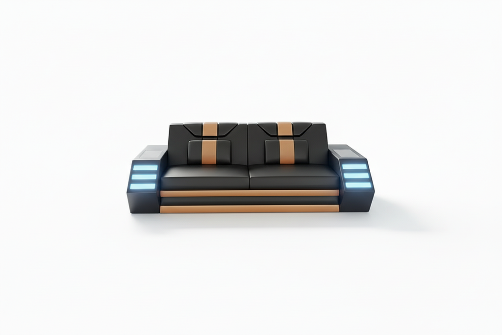 Steffi Leather Sofa Set - 2-seat loveseat with LED lights and short shadow