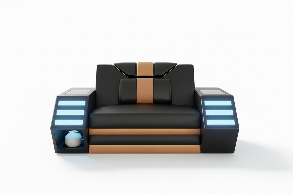 Steffi Leather Sofa Set - armrest with storage and short shadow