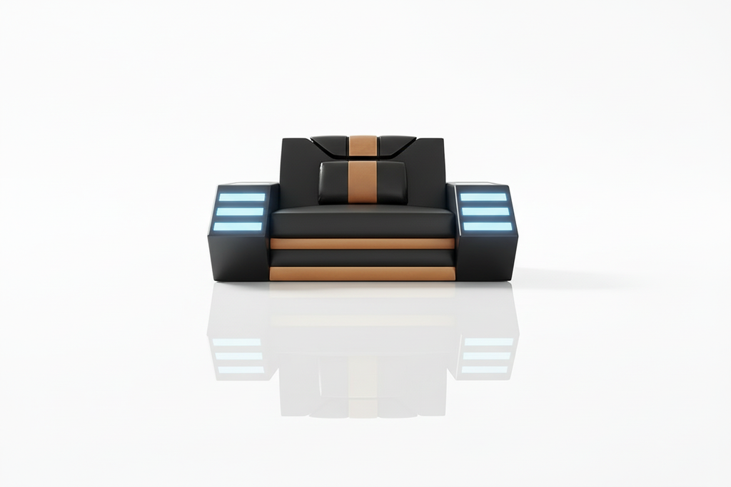 Steffi Leather Sofa Set - seat cushion with reflection