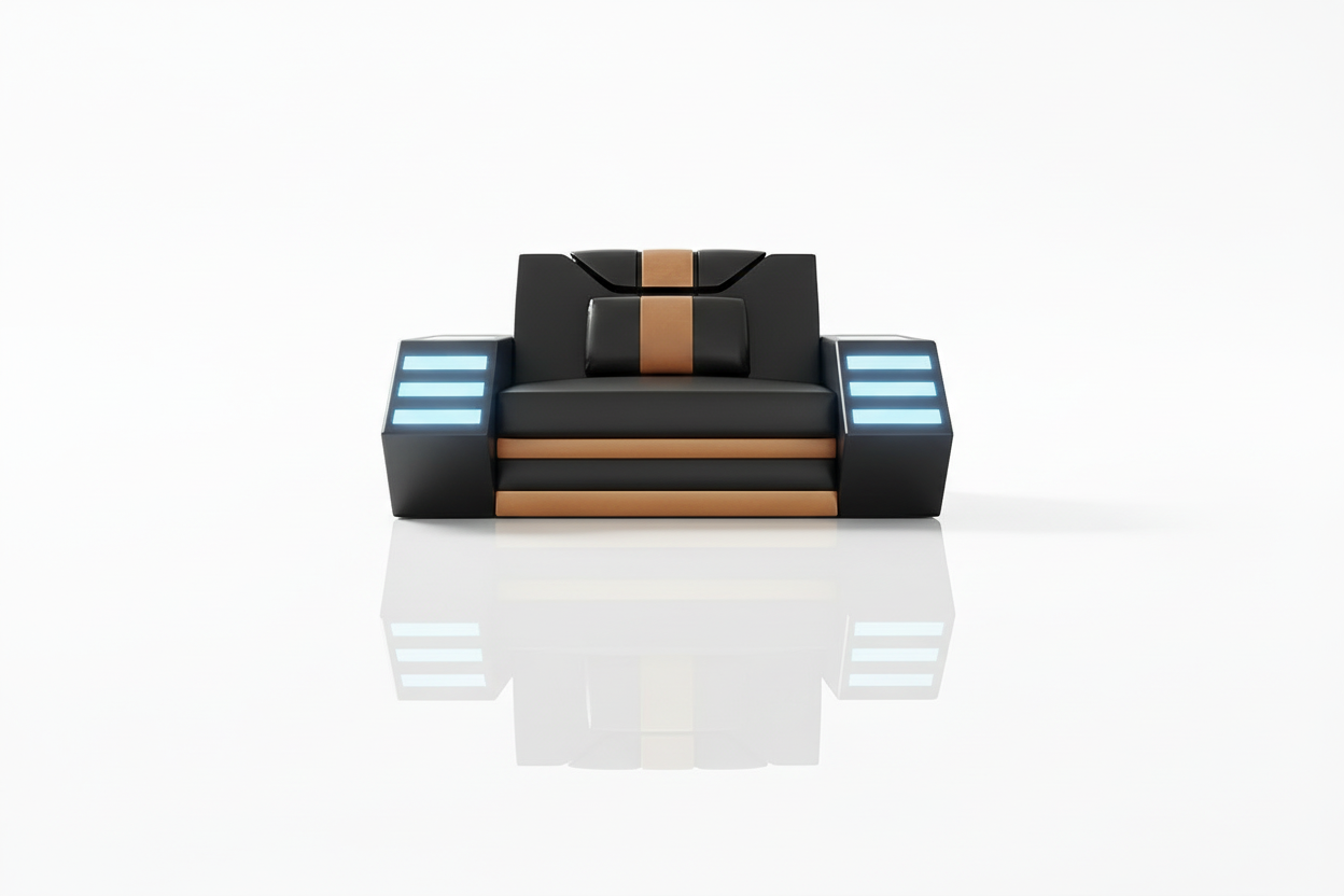 Steffi Leather Sofa Set - seat cushion with reflection