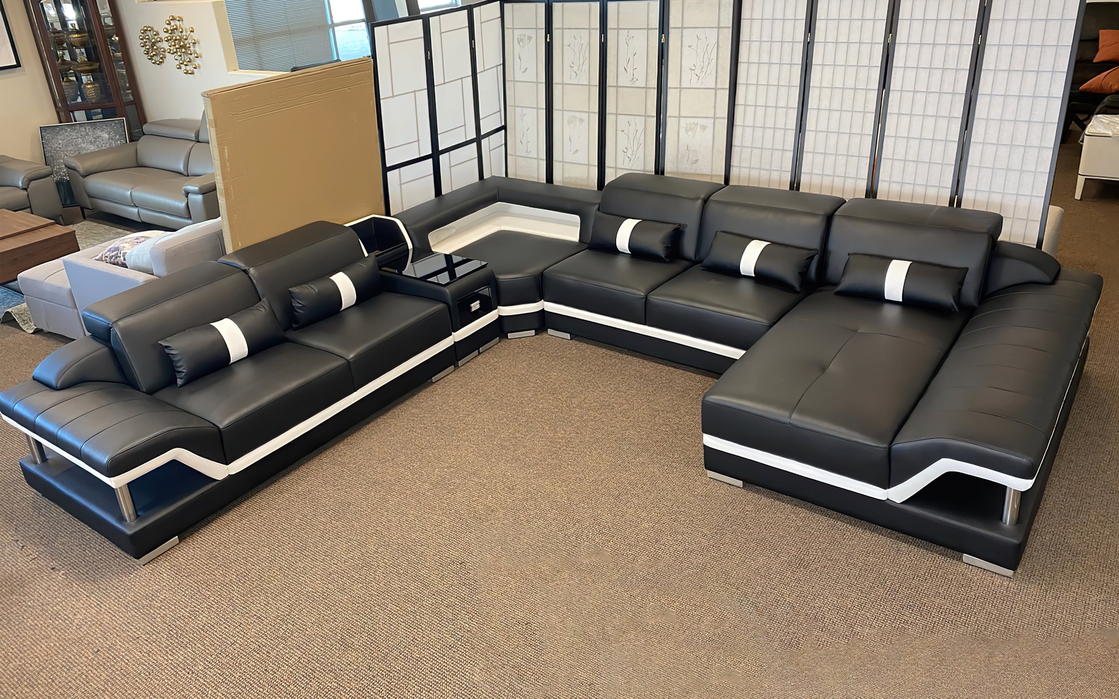 Bewley Modern Leather Sectional With Storage